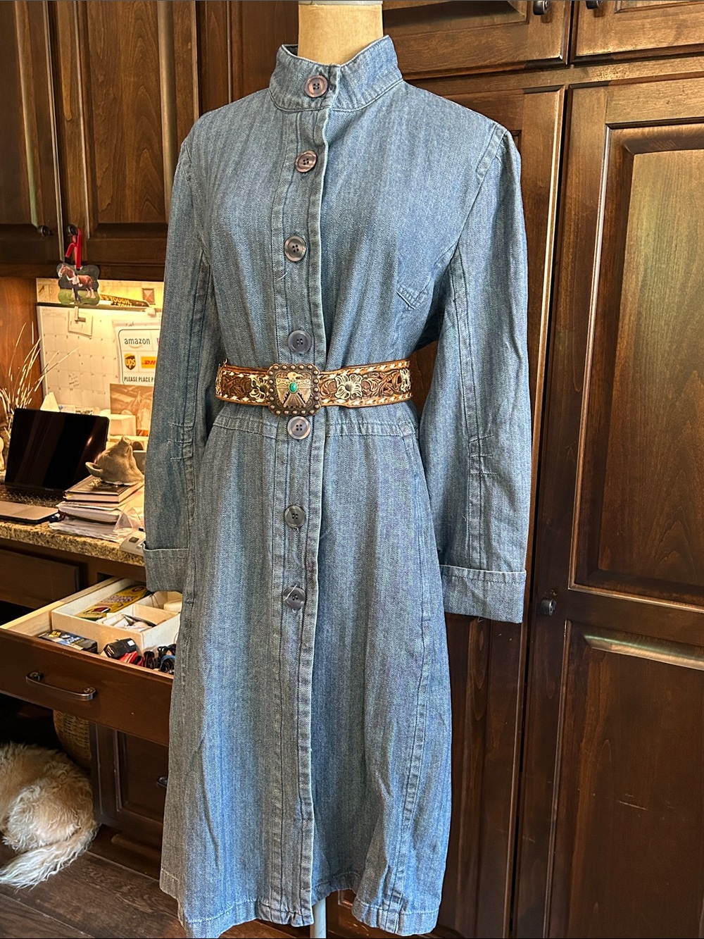 Jeanology Sz 18 Denim Button-Front Midi Dress Coat RRL Style